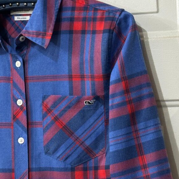 Vineyard Vines Womens Sz 4 (S) Flannel Shirt Blue/Red Plaid Pocket - Picture 3 of 9